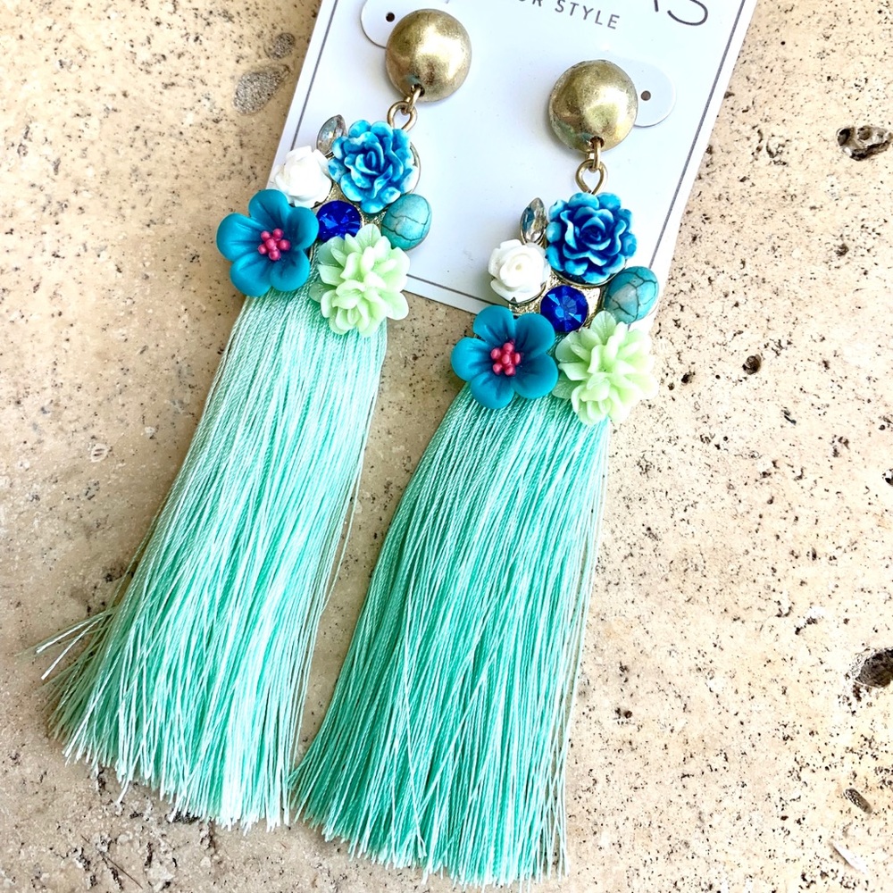 🍭 NWT Canvas Aqua & Blue Flower Earrings